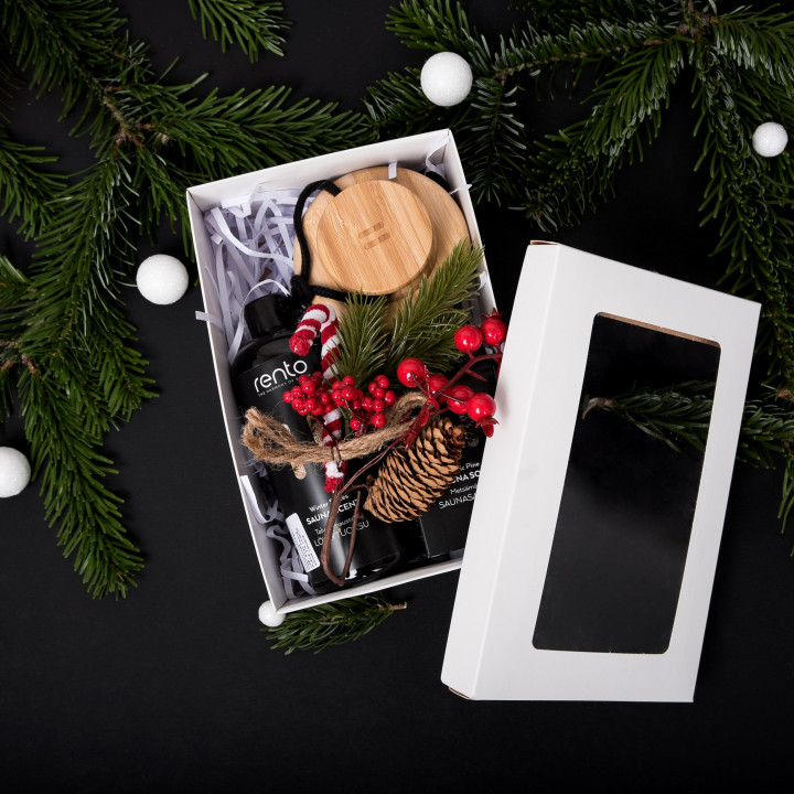 Set de regalo en caja de regalo ESPECIAS DE INVIERNO. Esencia aromática, cepillo corporal y jabón.
