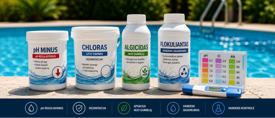 5 productos químicos esenciales para piscinas