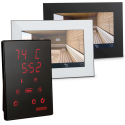 Paneles de control para estufas de sauna tradicionales.