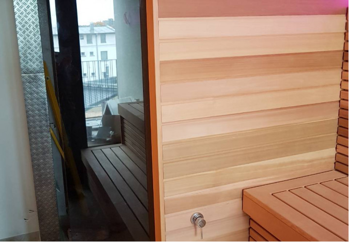 Sauna combinada con pared de sal del Himalaya