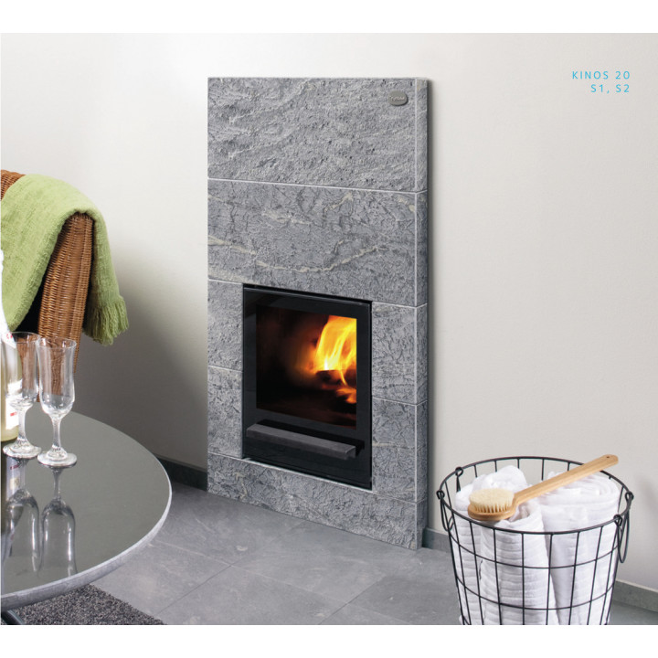Estufa de leña para sauna - TULIKIVI KINOS 20 RIGATA, capa de piedra adicional para el portal