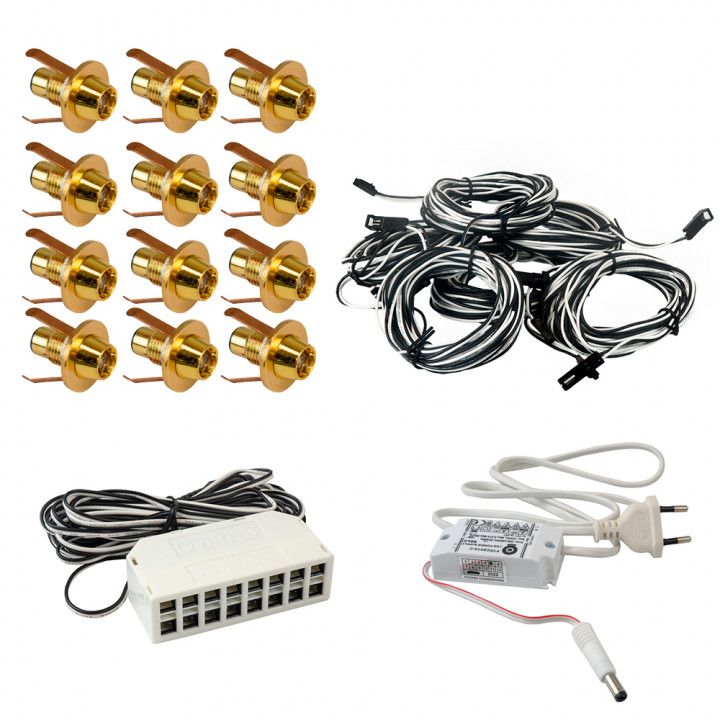 Juego de iluminación LED para sauna LedLite de 12 LED, color dorado.