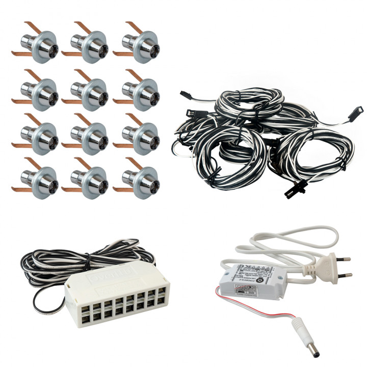 Juego de iluminación LED para sauna LedLite de 12 LED, color plata.