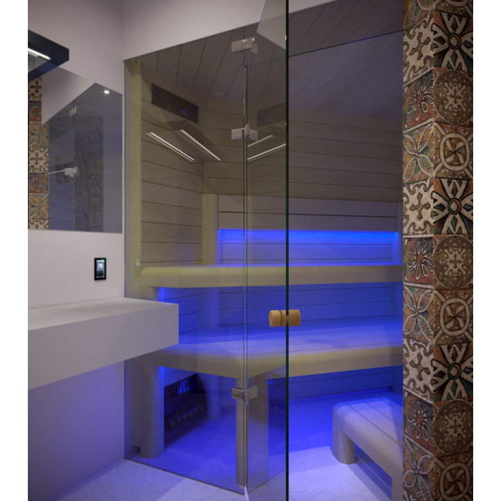 Control climático para sauna SAUNUM Base S Solution, panel de control blanco.