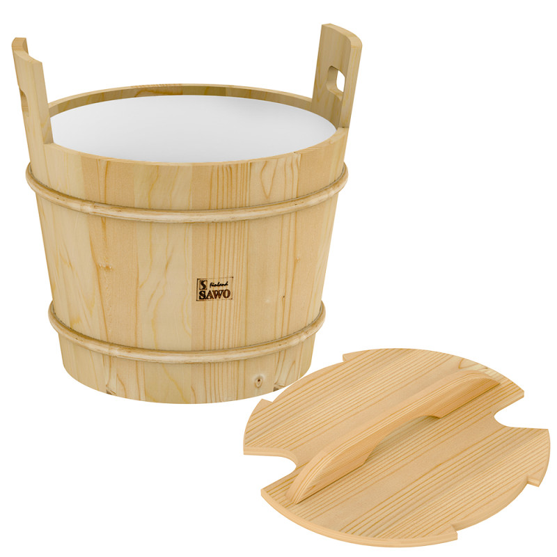 Cubo de madera SAWO con tapa, pino 18 l