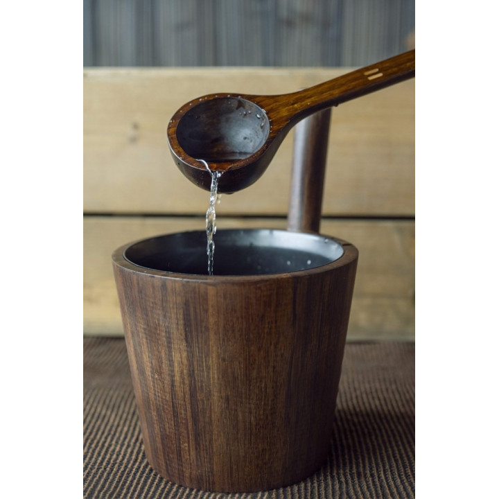 Cubo de sauna Rento de bambú oscuro con inserto negro, 5 L