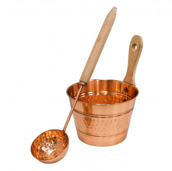 SAUNIA Juego de cubo y cucharón de cobre