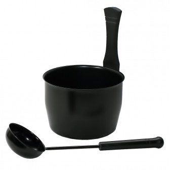 Juego de cubo y cucharón de acero, color negro
