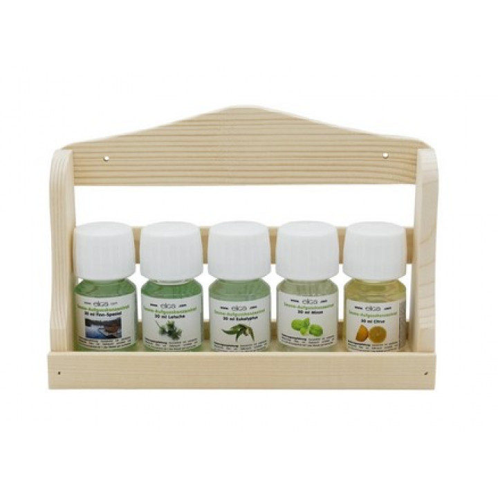 Set de fragancias ELIGA con estante de madera para pared