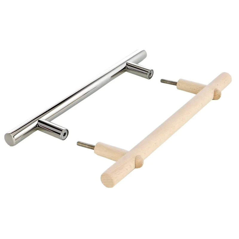 Juego de manijas para puertas de acero inoxidable y madera