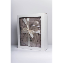 Set de regalo para ella - LINO, 80x160 cm, en caja de regalo. Delantal y gorro para sauna  Set de regalo para ella - LINO, 80x160 cm, en caja de regalo. Delantal y gorro para sauna