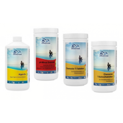 Kit químico CHEMOFORM para piscinas con filtro de cartucho de papel, pequeño  Kit químico CHEMOFORM para piscinas con filtro de cartucho de papel, pequeño