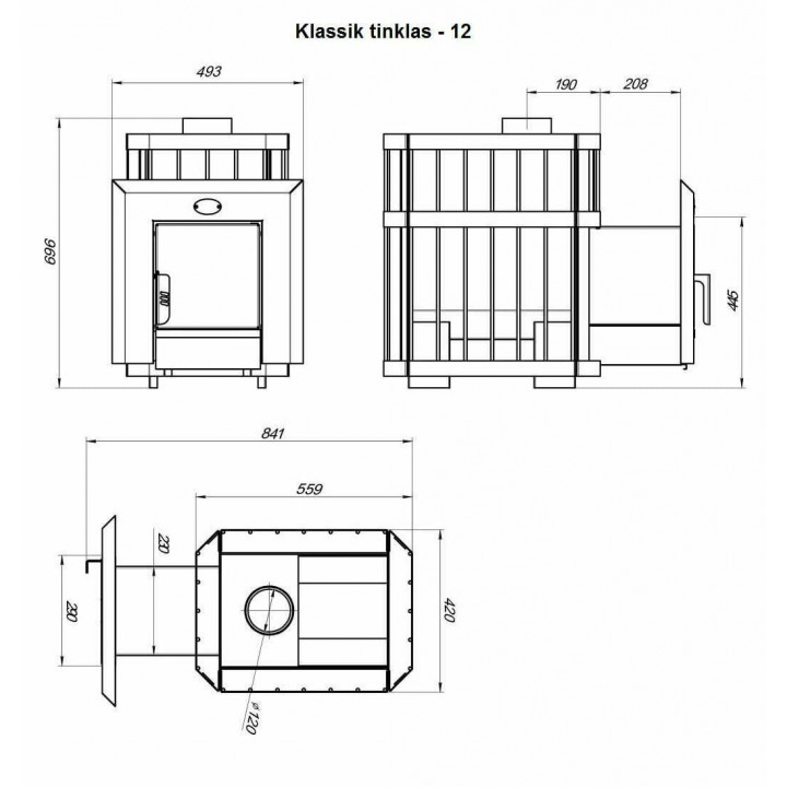 Estufa de leña para sauna NOVA KLASSIK 12 con red y puertas de cristal