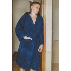 Bata con capucha de algodón azul 