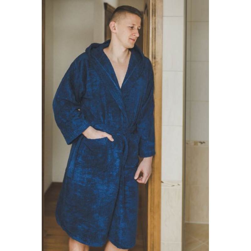 Bata de algodón con capucha, azul