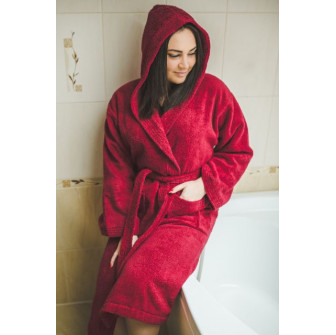 Bata de algodón con capucha, roja