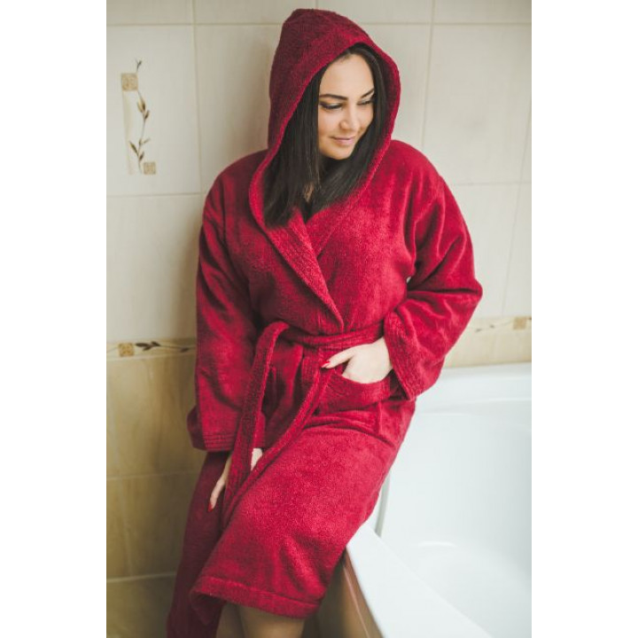 Bata de algodón con capucha, roja