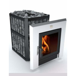 Estufa de leña para sauna NOVA PANORAMA 26 con conexión a red  Estufa de leña para sauna NOVA PANORAMA 26 con conexión a red