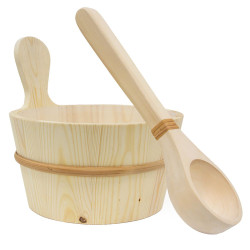 Cubo de madera SAWO de 4 l y cucharón de 36 cm, pino  Cubo de madera SAWO de 4 l y cucharón de 36 cm, pino