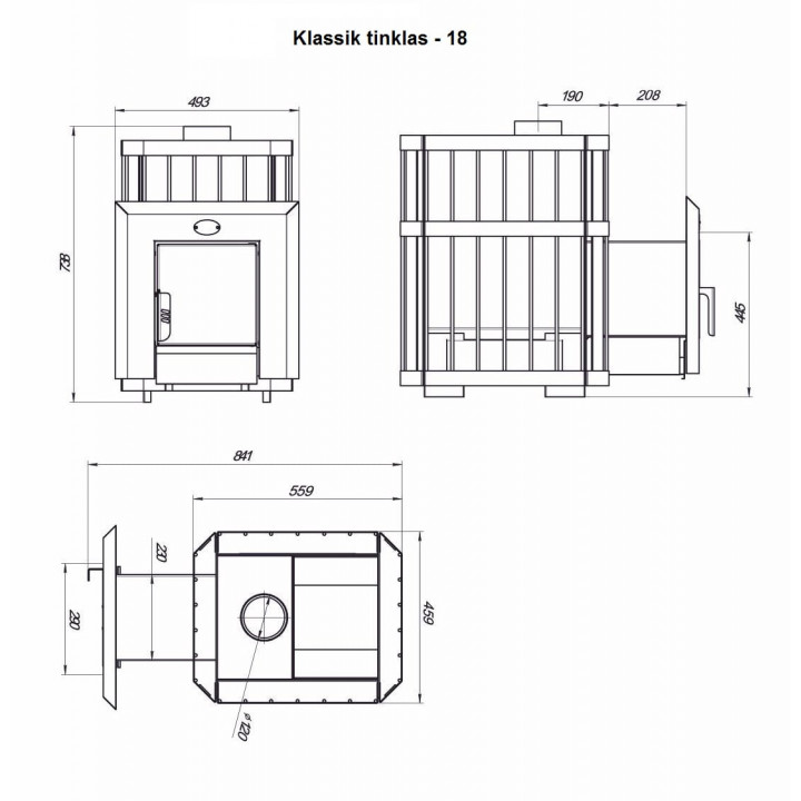 Estufa de leña para sauna NOVA KLASSIK 18 con red y puertas de cristal