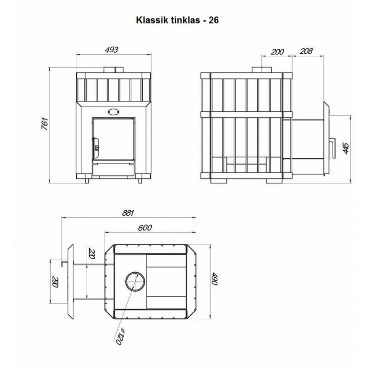 Estufa de leña para sauna NOVA KLASSIK 26 con red y puertas de cristal