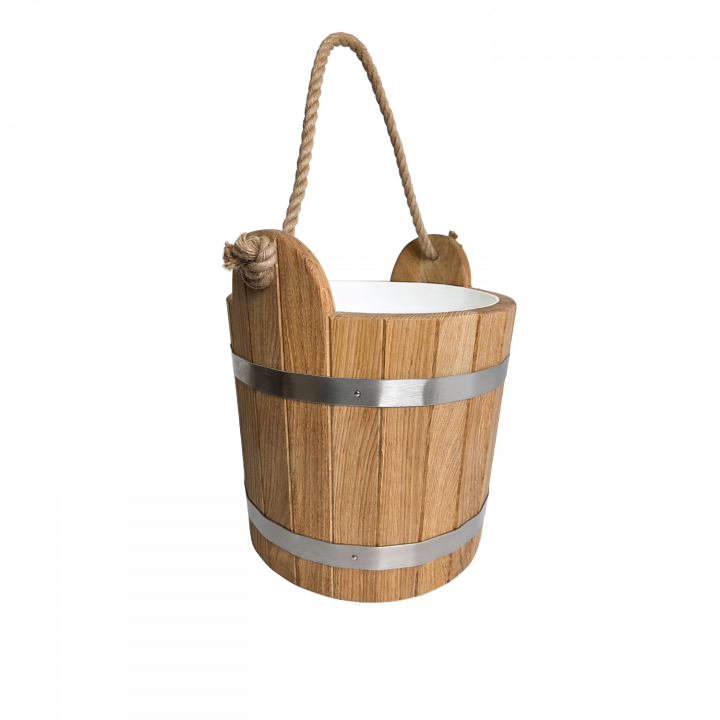 Cubo de sauna de roble con asa de cuerda, 12 l