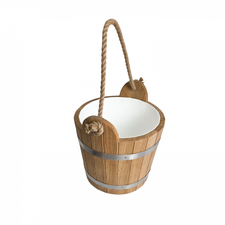 Cubo de sauna de roble con asa de cuerda, 12 l