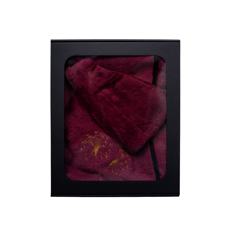 Set de regalo en caja para ELLA. Gorro y delantal de sauna para mujer - BURDEOS