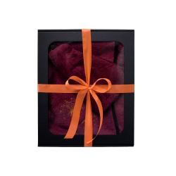 Set de regalo en caja para ELLA. Gorro y delantal de sauna para mujer - BURDEOS 
