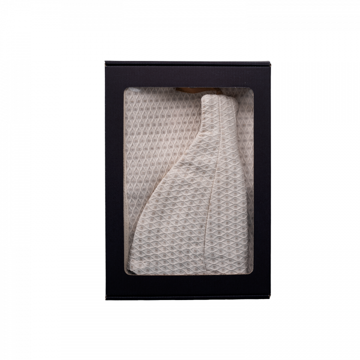Set de regalo en caja para ELLA. Gorro y delantal de sauna para mujer - LINO