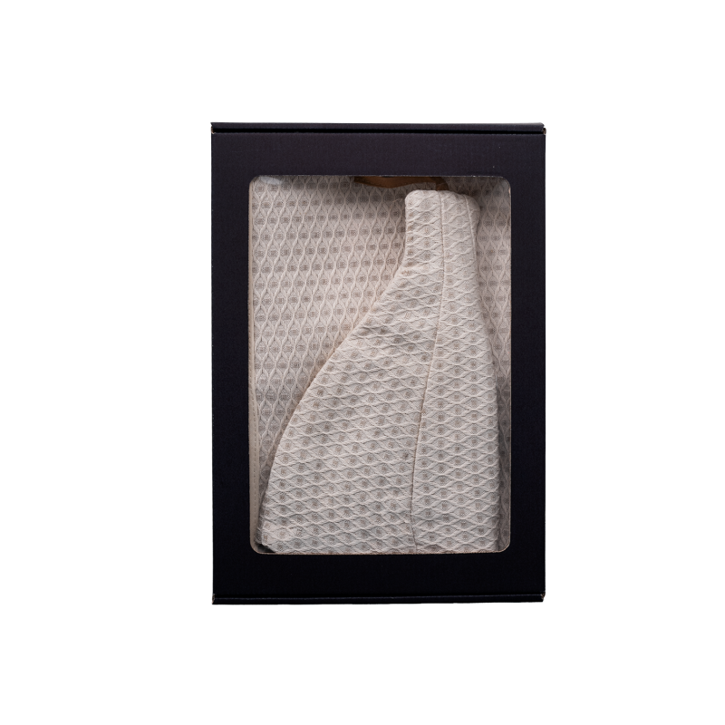 Set de regalo en caja para ELLA. Gorro y delantal de sauna para mujer - LINO