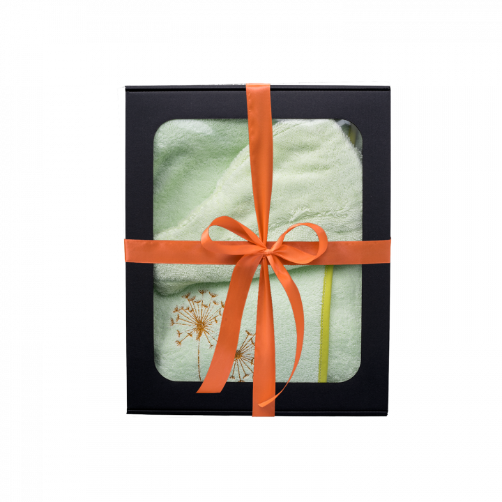 Set de regalo en caja para ELLA. Gorro y delantal de sauna para mujer, VERDE CLARO