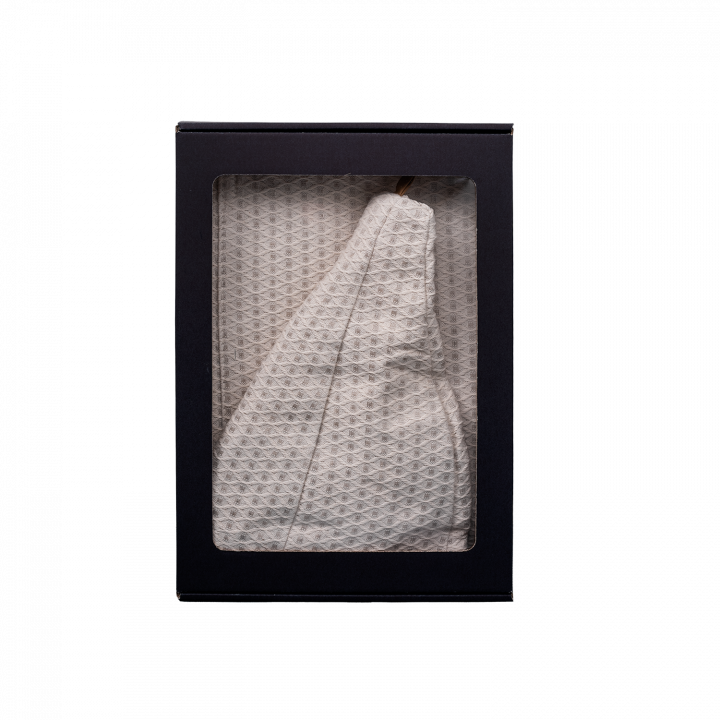 Set de regalo en caja para ÉL. Gorro y delantal de sauna para hombre - LINO