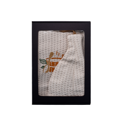 Set de regalo en caja para él. Gorro y delantal de sauna para hombre - LINO, bordado. 