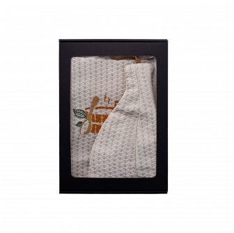 Set de regalo en caja para él. Gorro y delantal de sauna para hombre - LINO, bordado.