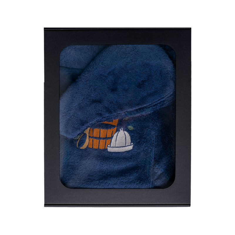 Set de regalo en caja para ÉL. Gorro y delantal de sauna para hombre - AZUL