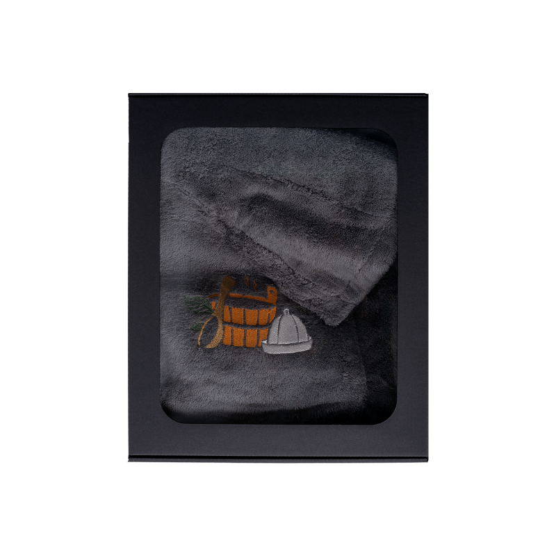 Set de regalo en caja para ÉL. Gorro y delantal de sauna para hombre - GRIS