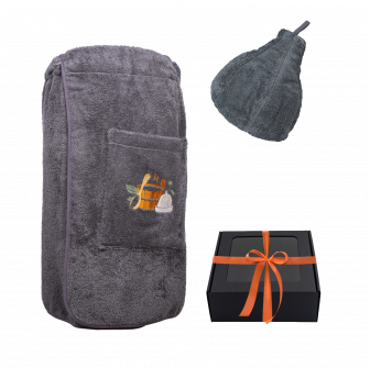 Set de regalo en caja para ÉL. Gorro y delantal de sauna para hombre - GRIS