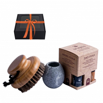Set de regalo en caja de regalo CALIDEZ PERFUMADA. Un cepillo, un recipiente para aromas y aceites esenciales.