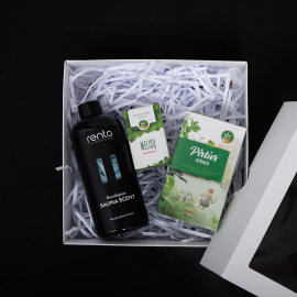 Set de regalo en caja de regalo SCENTS OF SAUNA. Té, aceite esencial y esencia aromática.  Set de regalo en caja de regalo SCENTS OF SAUNA. Té, aceite esencial y esencia aromática.