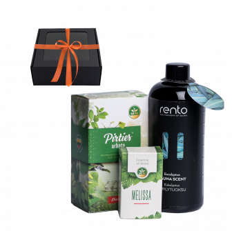 Set de regalo en caja de regalo AROMAS DE SAUNA. Té, aceite esencial y esencia aromática.