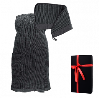 Set de regalo en caja de regalo RENTO KENNO PARA ELLA. Toalla para el cabello y delantal, gris.