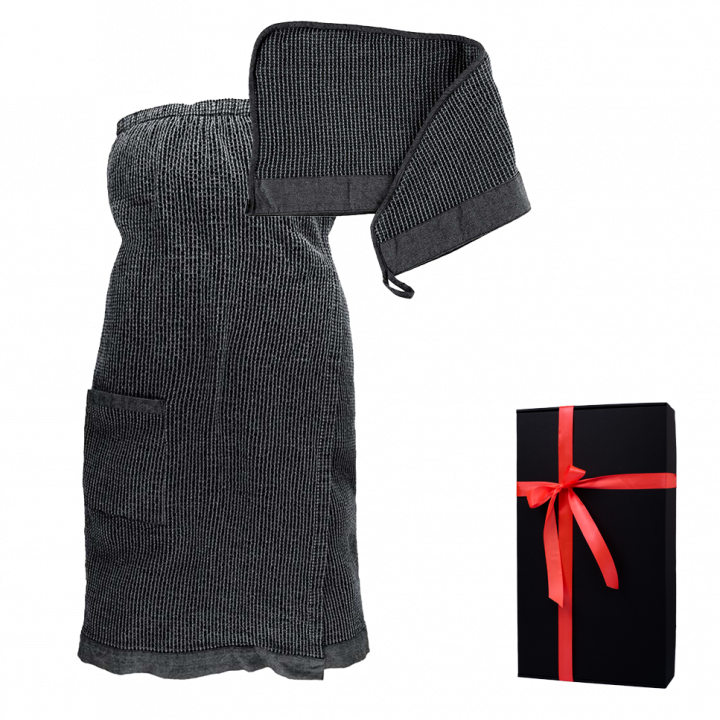 Set de regalo en caja de regalo RENTO KENNO PARA ELLA. Toalla para el cabello y delantal, gris.