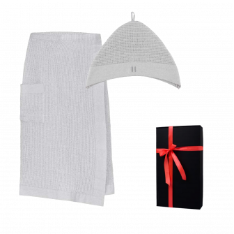 Set de regalo en caja de regalo RENTO KENNO PARA ÉL. Gorro y delantal de algodón, gris claro.
