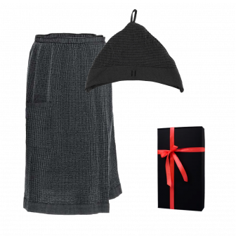 Set de regalo en caja de regalo RENTO KENNO PARA ÉL. Gorro y delantal de algodón, gris oscuro.