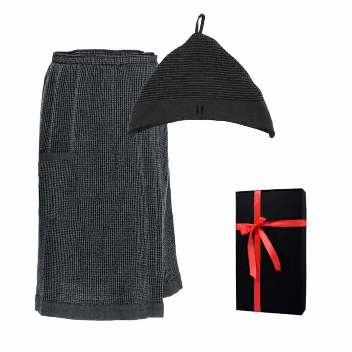 Set de regalo en caja de regalo RENTO KENNO PARA ÉL. Gorro y delantal de algodón, gris oscuro.