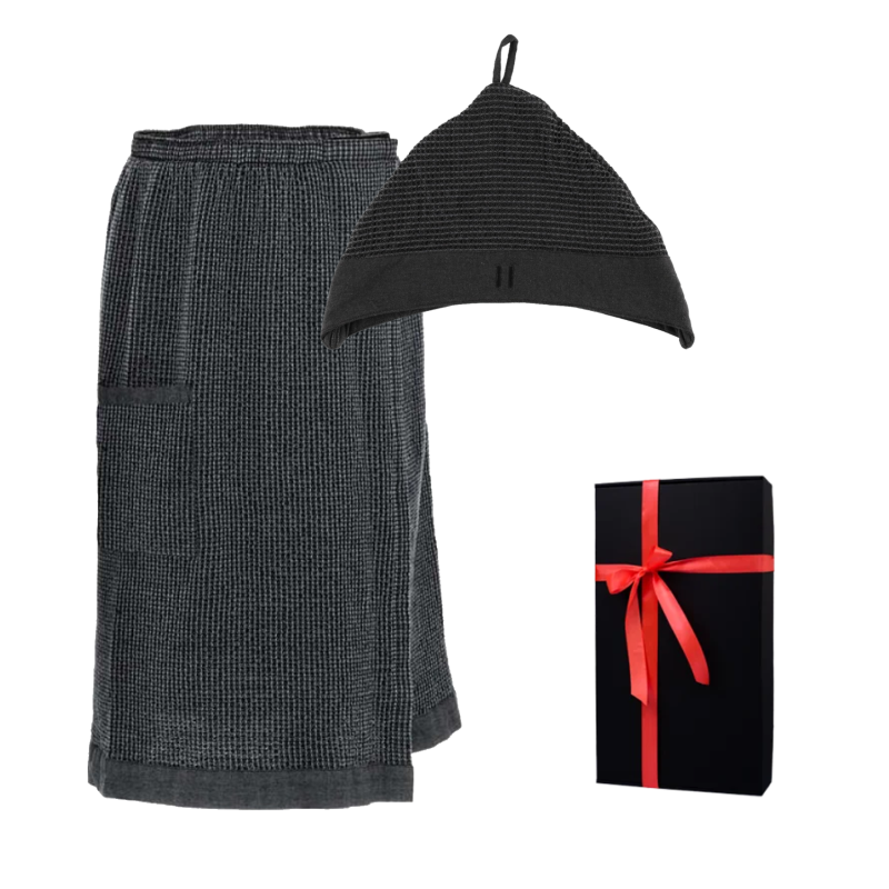 Set de regalo en caja de regalo RENTO KENNO PARA ÉL. Gorro y delantal de algodón, gris oscuro.