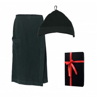 Set de regalo en caja de regalo RENTO KENNO PARA ÉL. Gorro y delantal de algodón, verde oscuro.