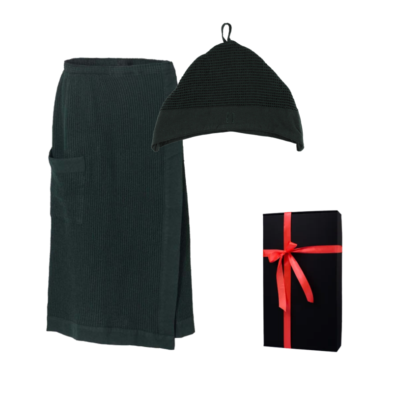 Set de regalo en caja de regalo RENTO KENNO PARA ÉL. Gorro y delantal de algodón, verde oscuro.