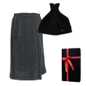 Set de regalo en caja de regalo RENTO KENNO PARA ÉL. Gorro y delantal de sauna, gris oscuro/negro. - 0